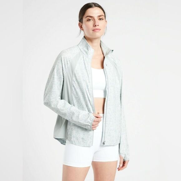 Athleta Run With It Grey Verve Horizon Print Lightweight Zip Front Jacket - Picture 1 of 8